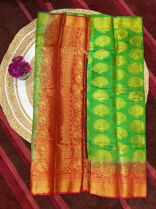 Bangalore Silk Sari Indian Fancy Saree Green & Red S67