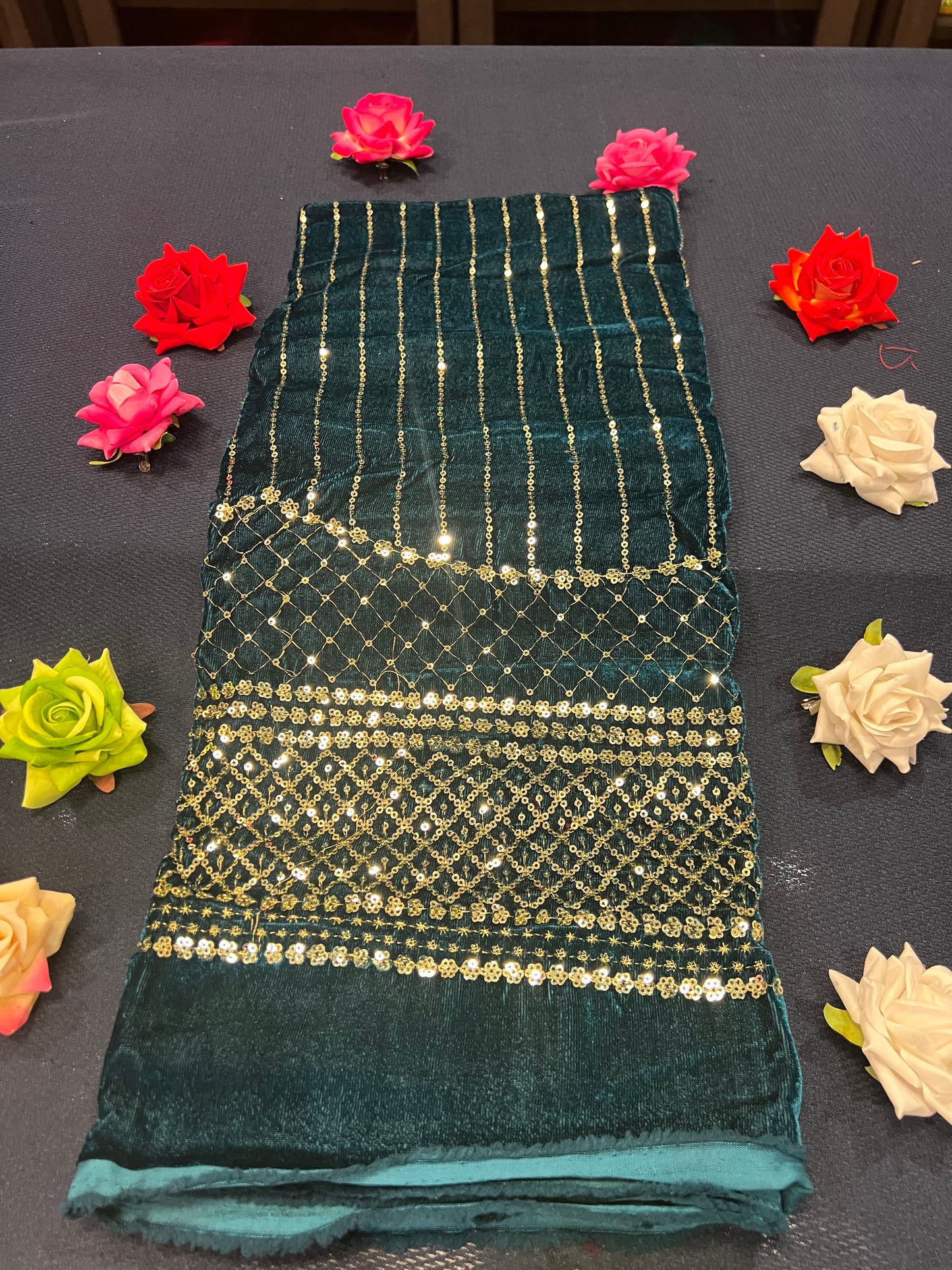 Velvet Blouse material 1m Teal blue/ green M1