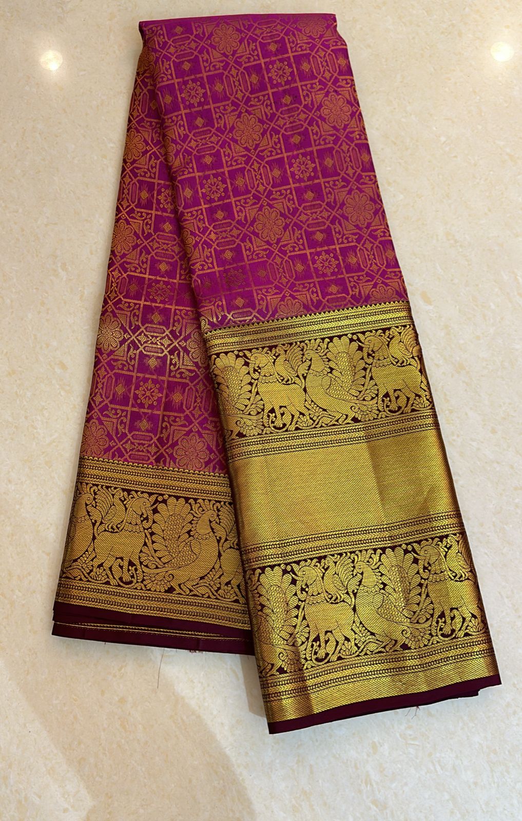 1g Gold Kanchipuram Pure Silk Saree Pink Maroon Kanjivaram Sari| SPK