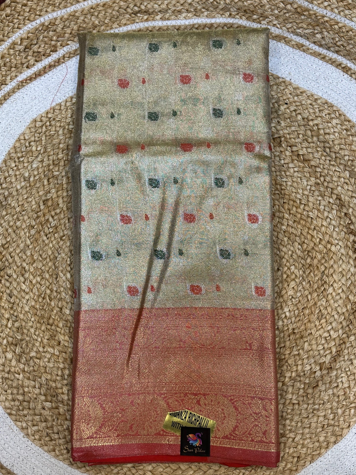 Tissue Silk brocade Sari Indian Fancy Saree Blue & Golden S18