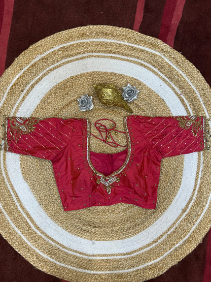 34” XSmall Aari Worked Sari Blouse Indian Saree Top Silk Pink B117