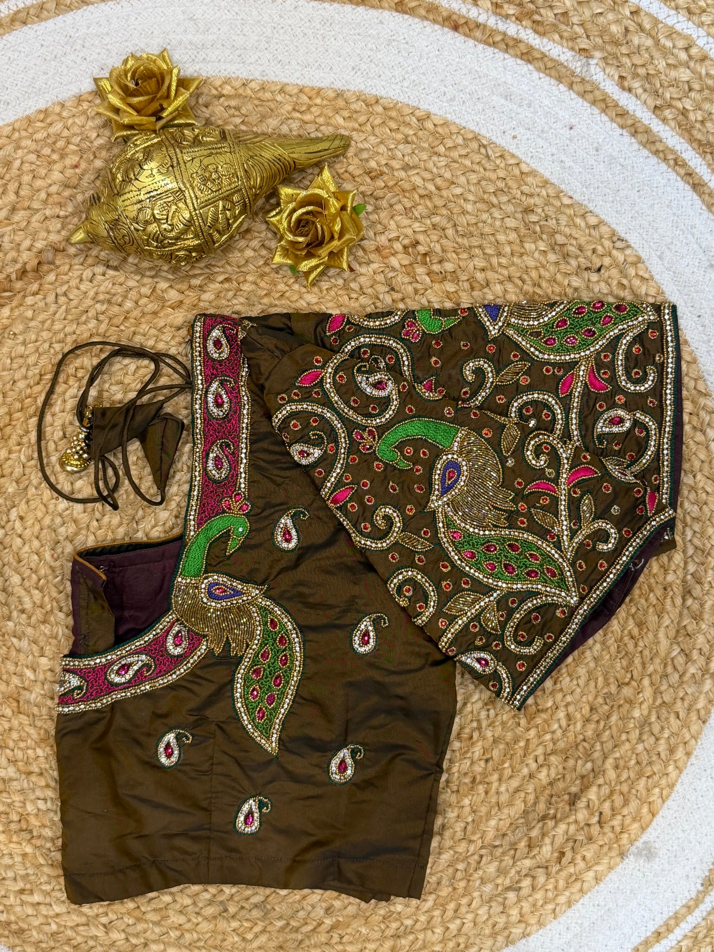 42” XL Size 12 size Aari Worked Sari Blouse Indian Saree Top Brown B162