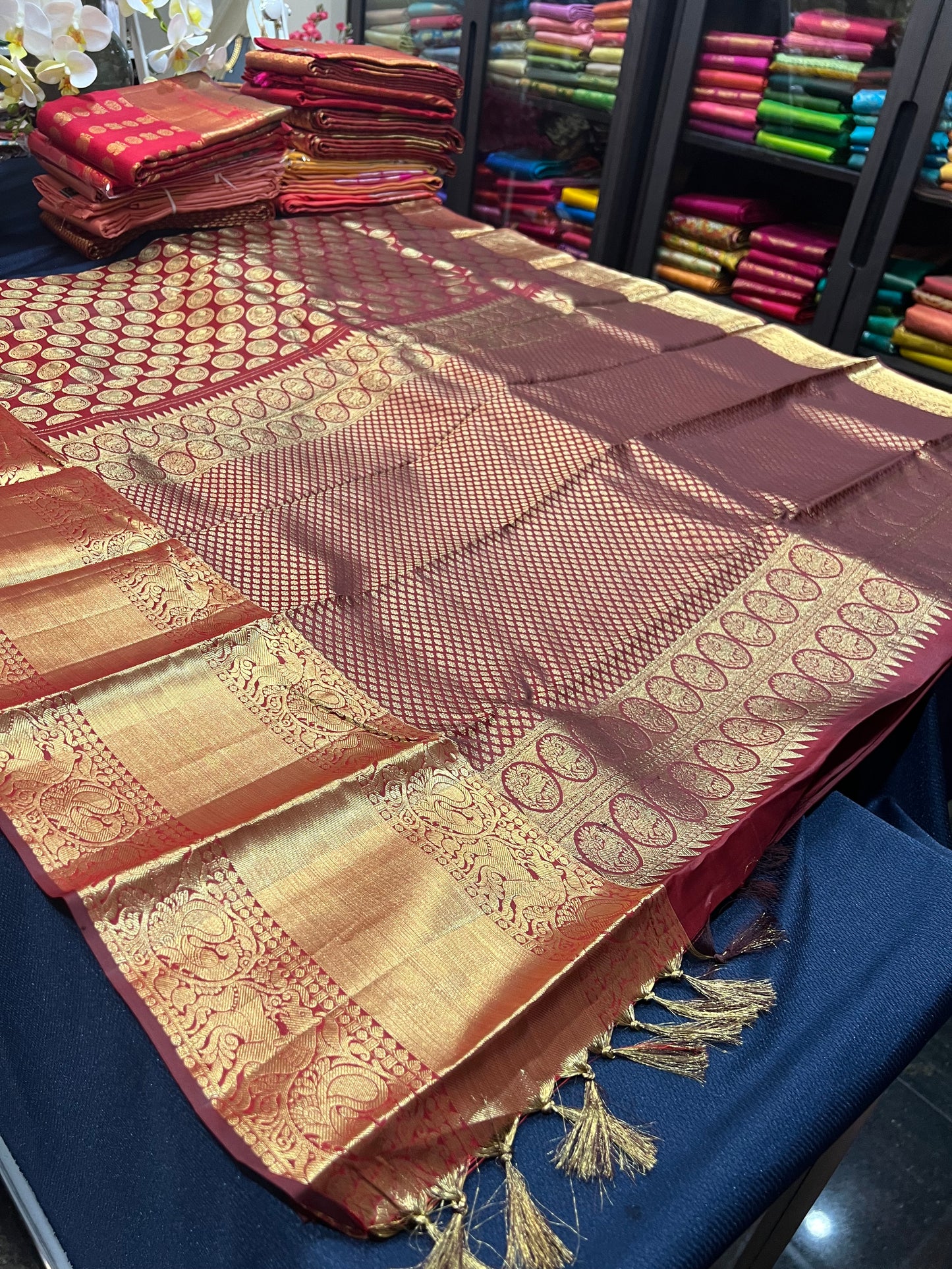 Kanchipuram Pure Silk Saree Maroon Kanjivaram Sari| SPK114