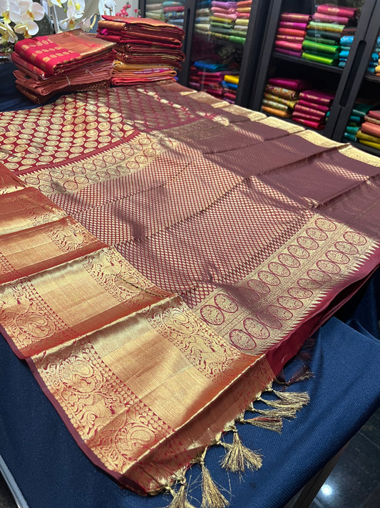 Kanchipuram Pure Silk Saree Maroon Kanjivaram Sari| SPK114