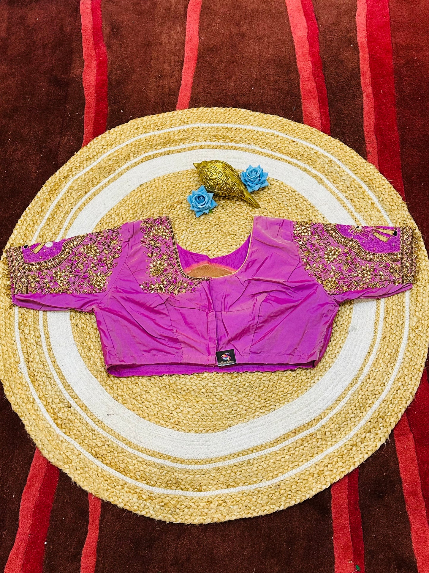 46” Size 16 Aari Worked Sari Blouse Indian Saree Top Silk Pink B185