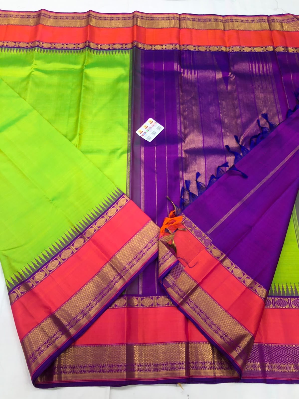 Retta Petta Kanchipuram Pure Silk Saree Bridal Kanjivaram Sari SPK294