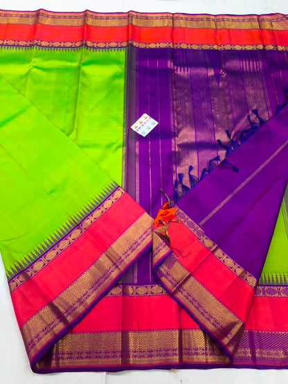 Retta Petta Kanchipuram Pure Silk Saree Bridal Kanjivaram Sari SPK294