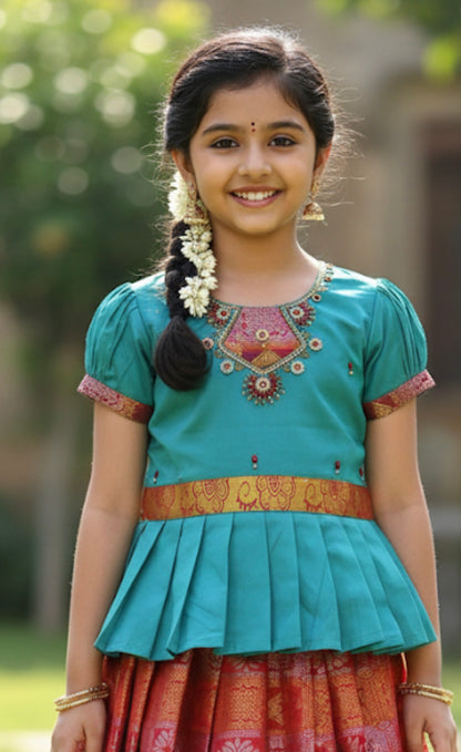 24” Size 4 Indian Lehenga Pattu Pavadai Sattai Skirt Top G6