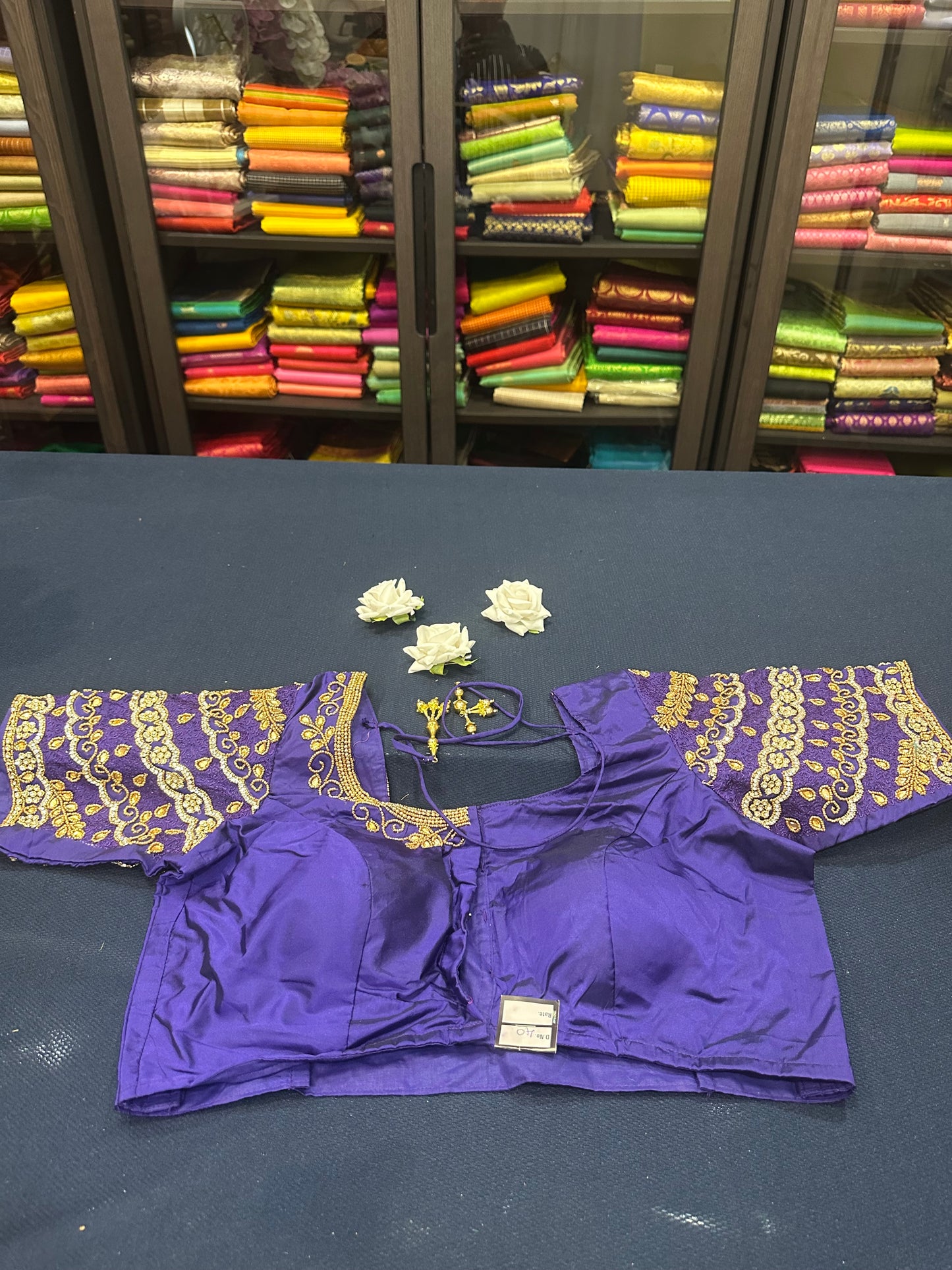 40” Aari hand Worked Sari Blouse Indian Top Choli Silk Purple B20