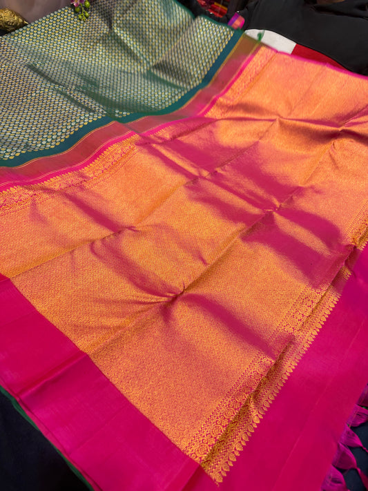 Kanchipuram Pure Silk handloom Saree Indian Kanjivaram Green Sari SPK427