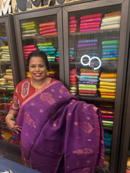 Silk Cotton Linen Sari Indian Saree Copper Jari Green S131