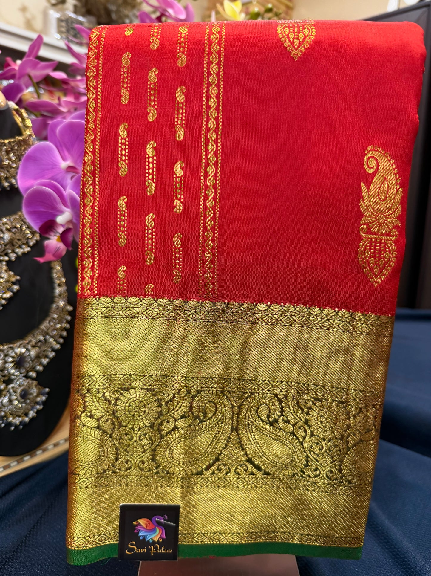 Kanchipuram Pure Silk Saree Red & Green Kanjivaram Sari| SPK081