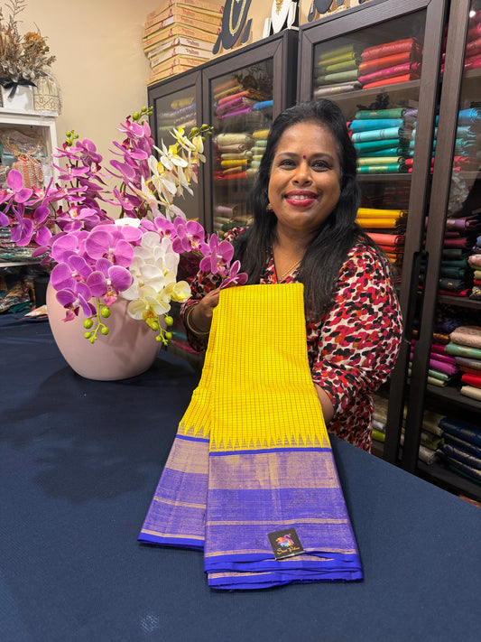 1g Gold Kanchipuram Pure Silk Saree Yellow Kanjivaram Sari SPK208