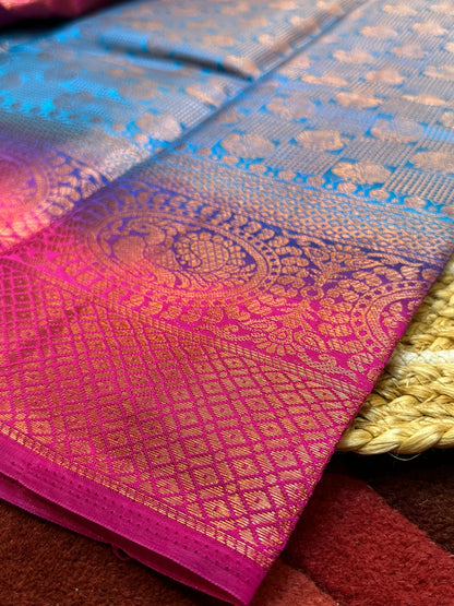 Bangalore Silk Sari Indian Fancy Saree Blue & Pink S69