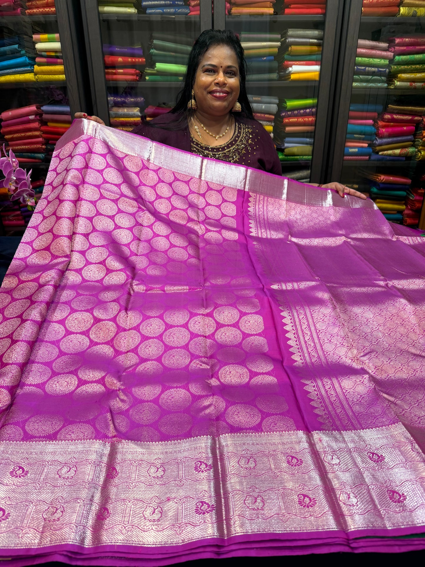 Kanchipuram Pure Silk handloom Saree Indian Kanjivaram Pink Sari SPK366