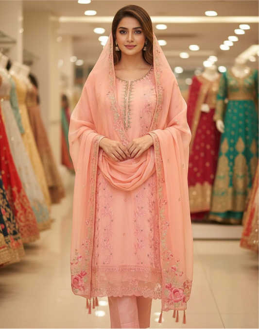 42” & 44” Indian Ladies Outfit Pink Salwar Kameez Suit SS28