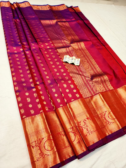 Bridal Kanchipuram Pure Silk Saree Wine Kanjivaram Sari| SPK173
