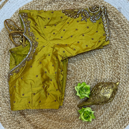 38” M Size 8 Aari Worked Sari Blouse Indian Saree Mehendi Green B310