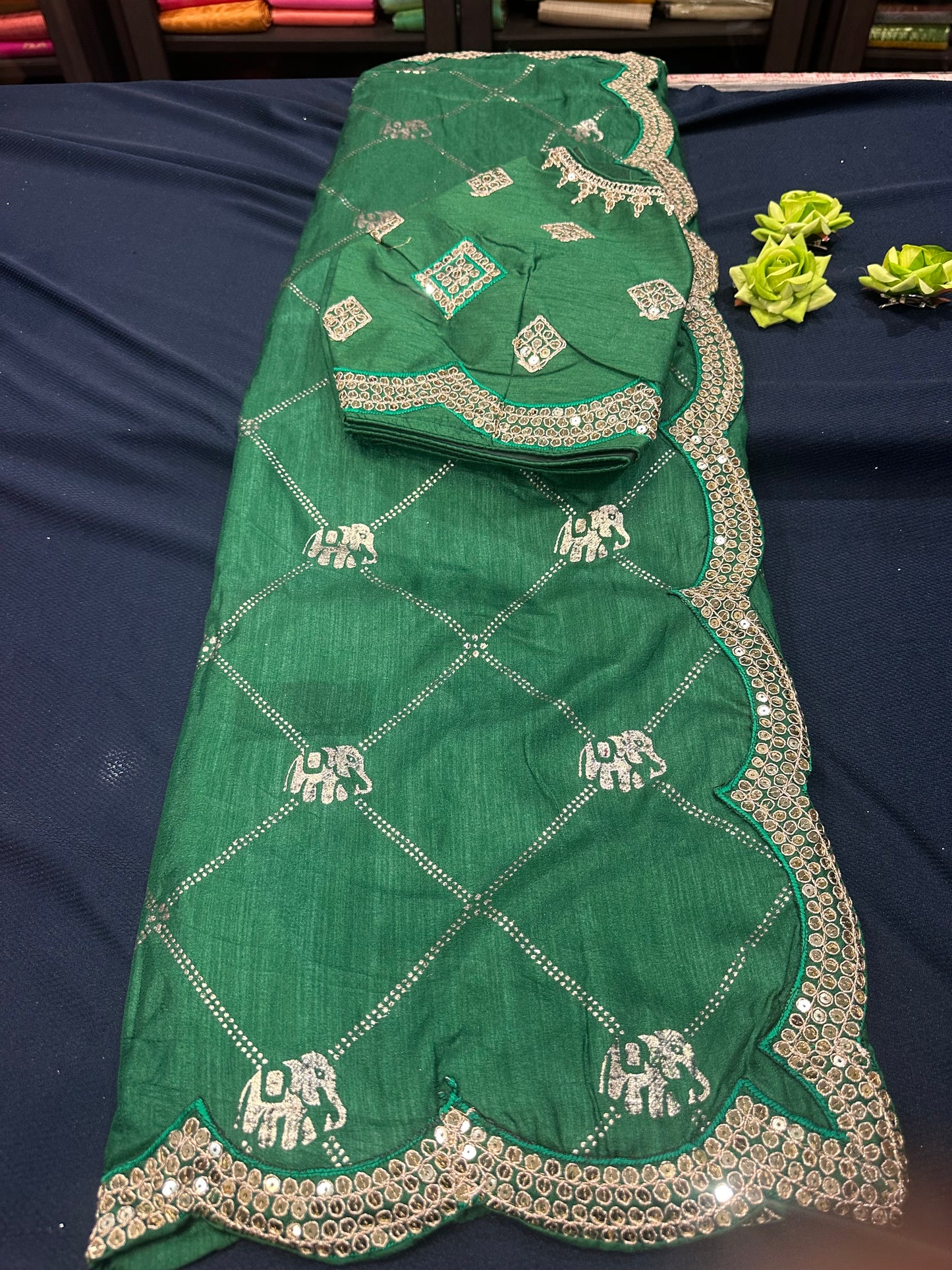 Green Fancy Party wear Sari Indian Saree Blouse Combo S83