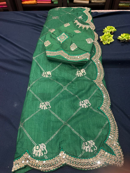 Green Fancy Party wear Sari Indian Saree Blouse Combo S83
