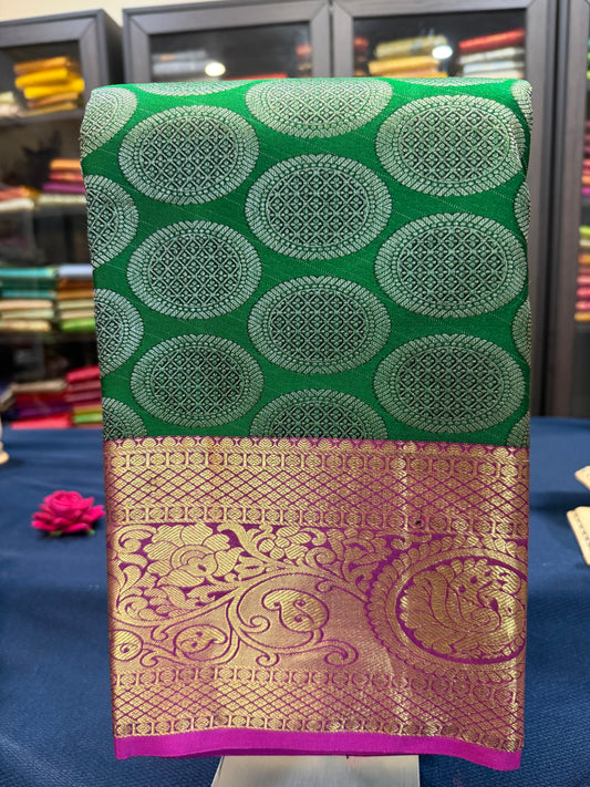 Kanchipuram Pure Silk Saree Green Bridal Kanjivaram Sari| SPK095