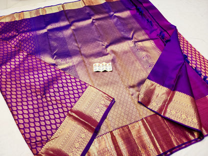 Bridal Kanchipuram Pure Silk Saree Purple Kanjivaram Sari| SPK093