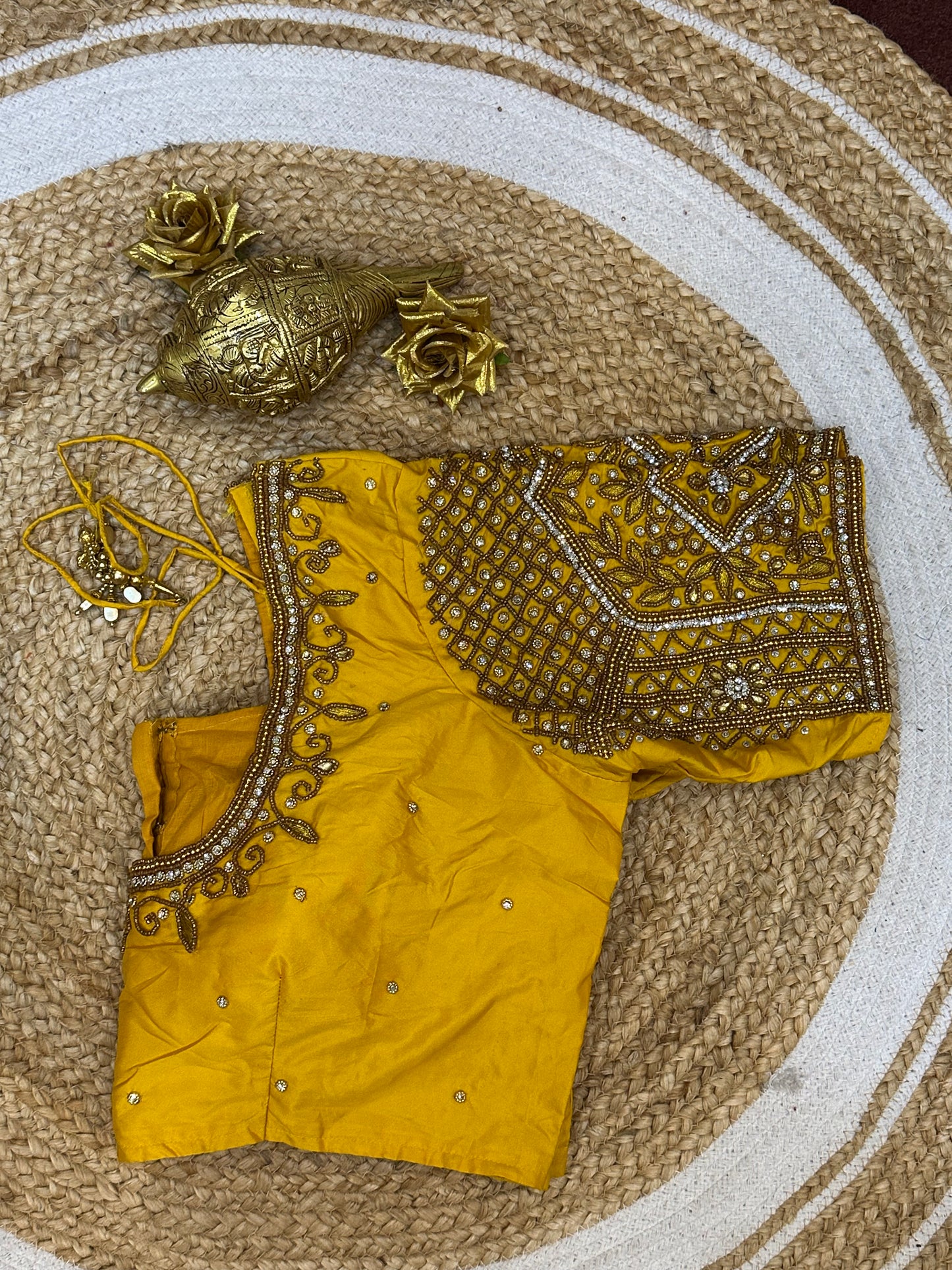 42” XL Size 12 size Aari Worked Sari Blouse Indian Saree Top Yellow B147