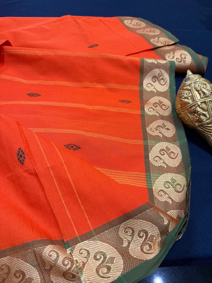 Cotton Sari Orange Indian Saree S1