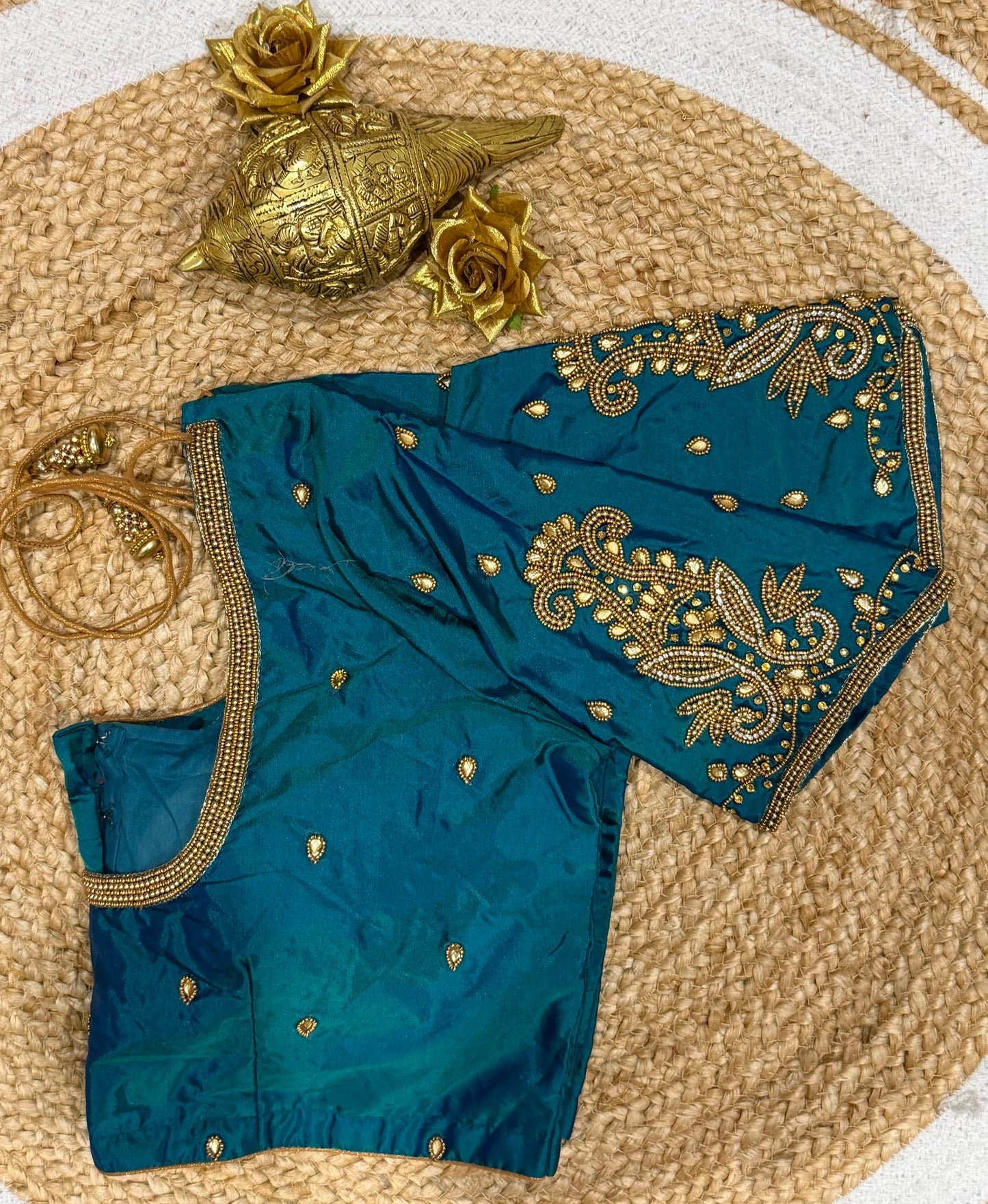 42” XL Size 12 size Aari Worked Sari Blouse Indian Saree Top Blue B171