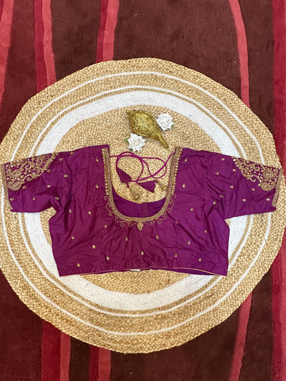 50” Size 20 Aari Worked Sari Blouse Indian Saree Top Silk Pink B56