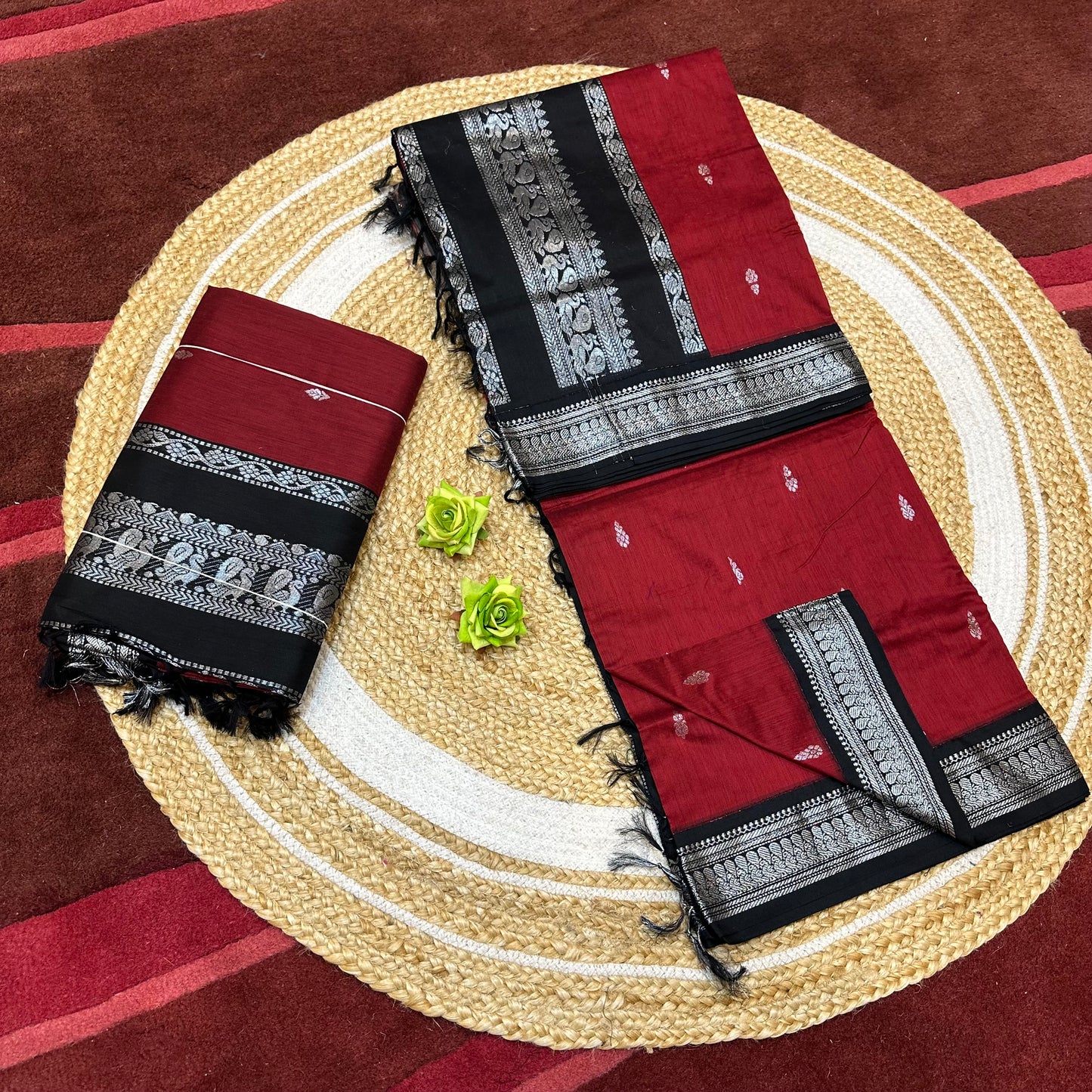 Maroon & Black Kalyani Silk Cotton Sari South Indian Saree S140