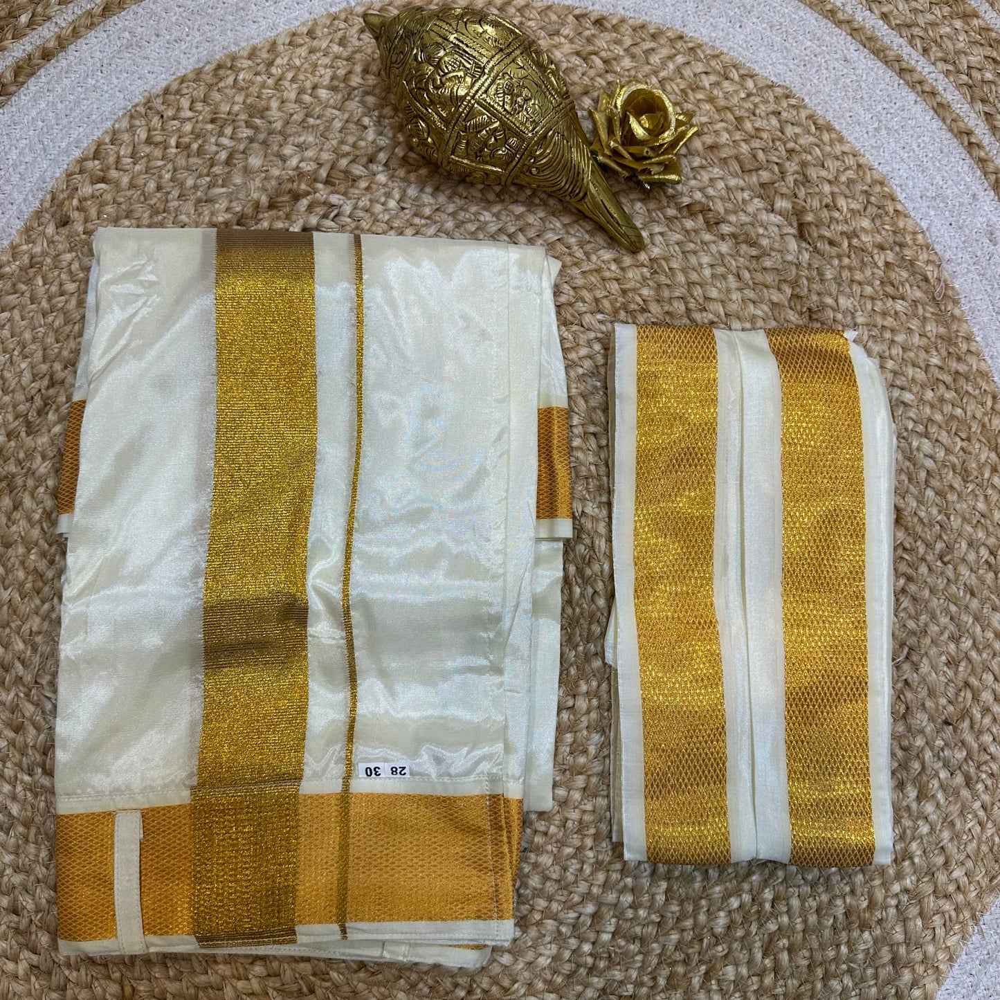 28” 30” Men’s South Indian Vesti Silk Ready to wear Cream Vetti Dhotti V25