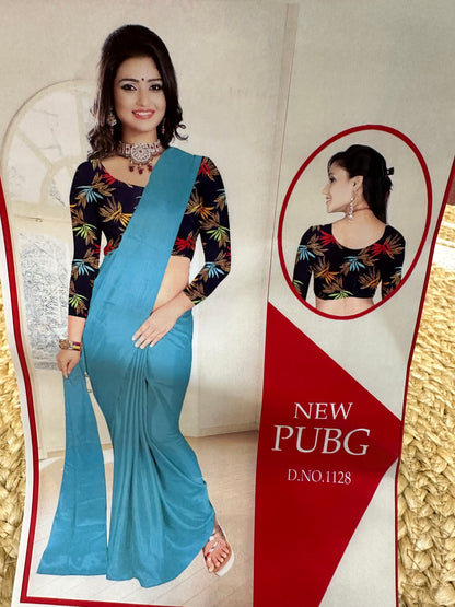 Fancy Party wear Satin Sari Indian Casual Blue Saree S95