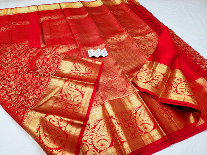 Kanchipuram Pure Silk Saree Bridal Red Kanjivaram Sari SPK262