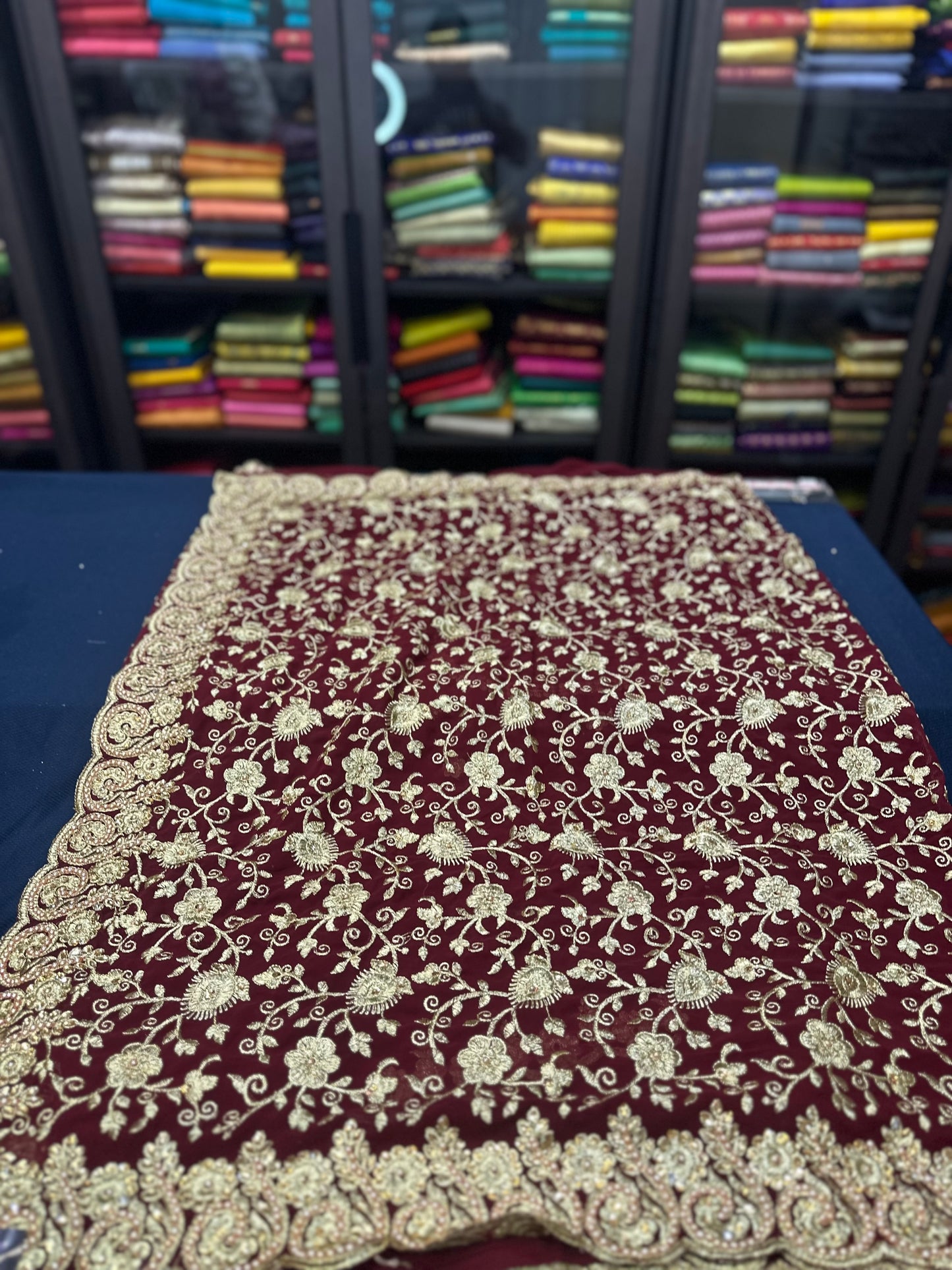 Maroon Fancy Party wear Georgette Pearl Sari Indian Saree S46