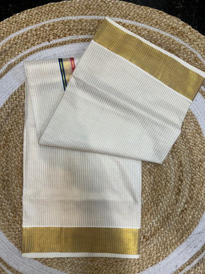 Kerala Vishu Sari Indian hand Printed Kasavu Onam Saree C21 Col 3