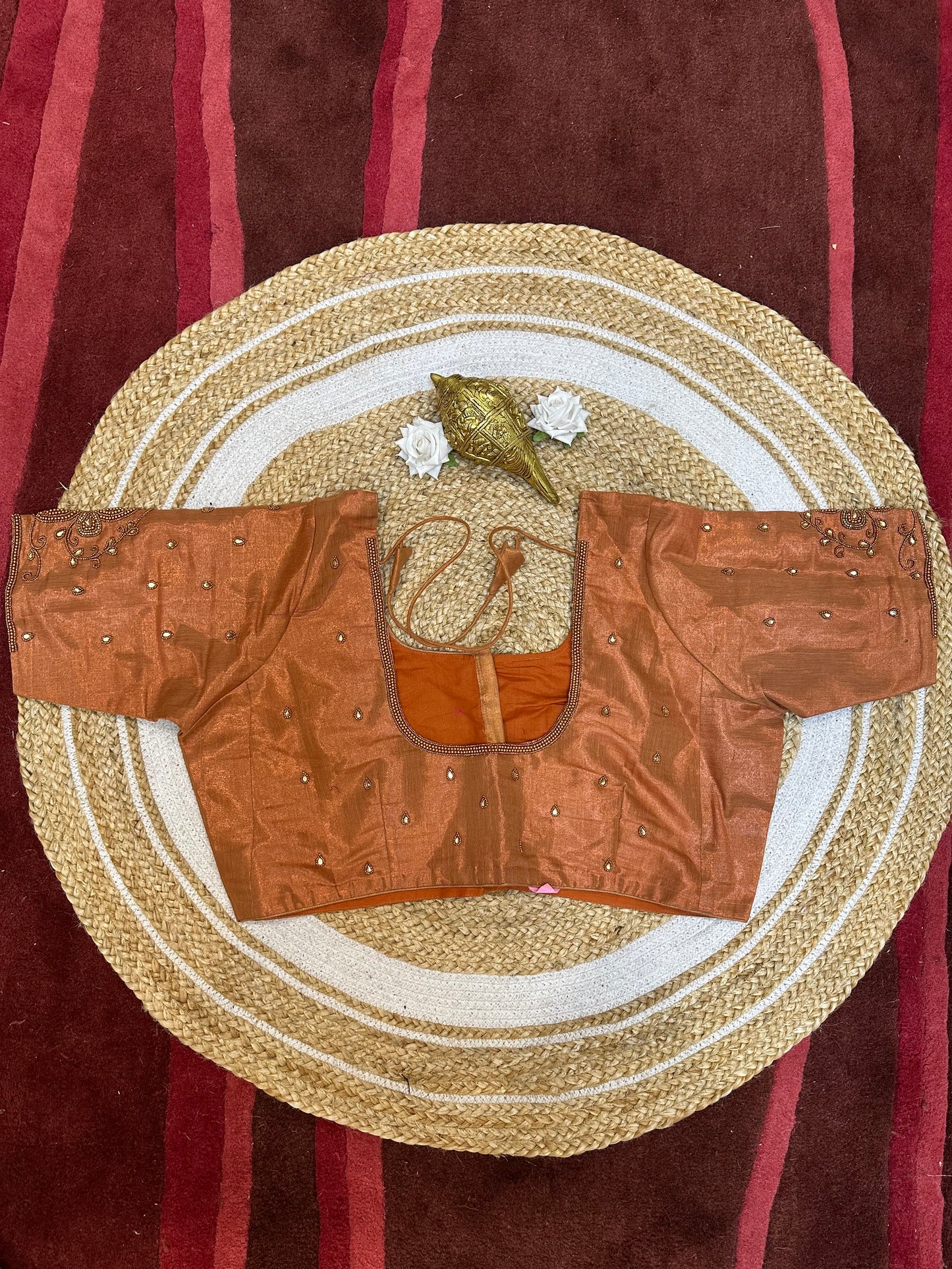 50” Size 20 Aari hand Worked Sari Blouse Indian Saree Top Choli Silk B46