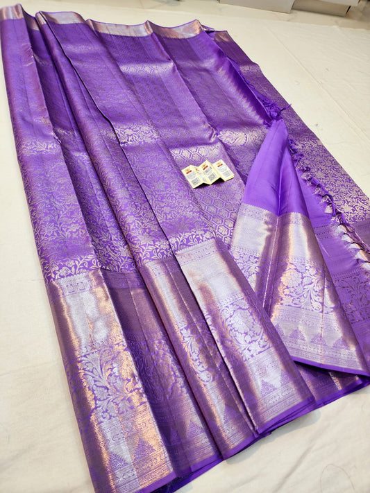 Bridal Kanchipuram Pure Silk Saree Purple Kanjivaram Sari| SPK161