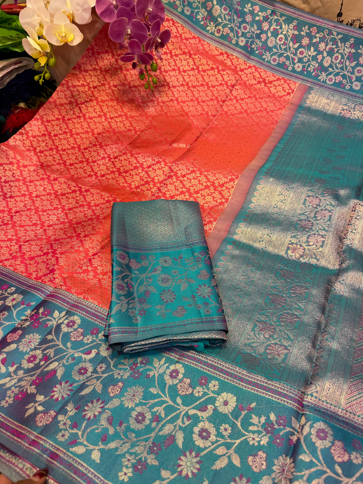 Bridal Kanchipuram Meenakari Pure Silk Saree Kanjivaram Sari SPK478