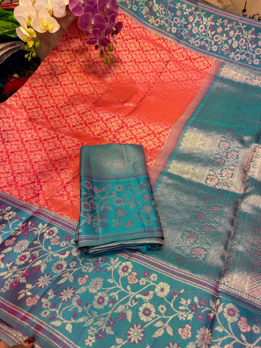 Bridal Kanchipuram Meenakari Pure Silk Saree Kanjivaram Sari SPK478