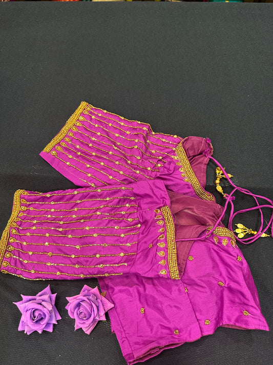 40” Aari hand Worked Sari Blouse Indian Top Choli Silk Pink B6
