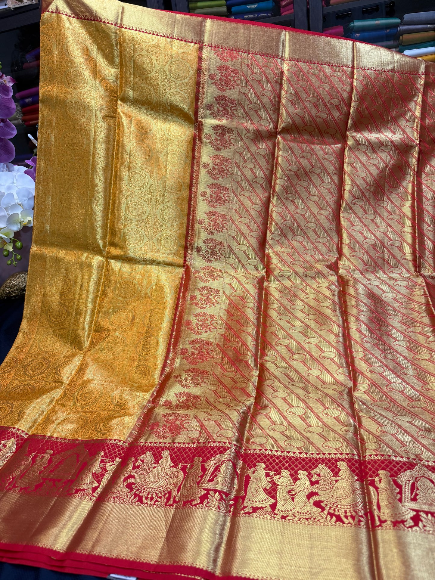 Kanchipuram Pure Silk Saree Indian Kanjivaram Bridal Sari SPK423
