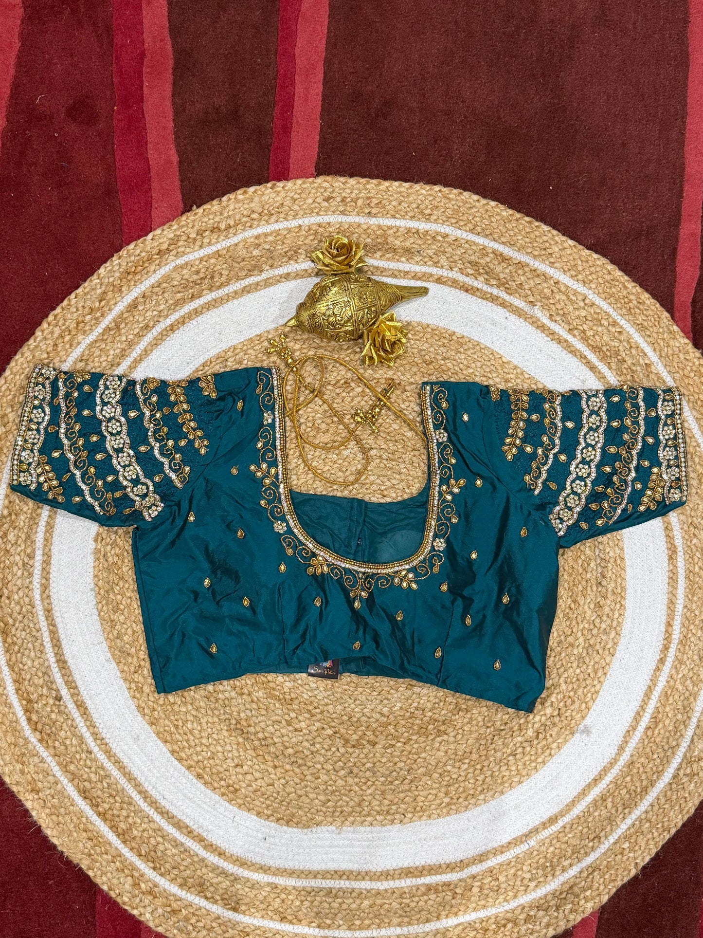 42” XL Size 12 size Aari Worked Sari Blouse Indian Saree Top Teal Blue B173