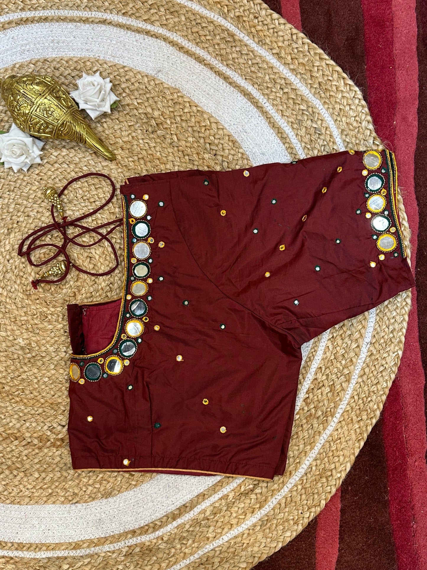 50” Size 20 Aari Worked Sari Blouse Indian Saree Top Silk Maroon B55