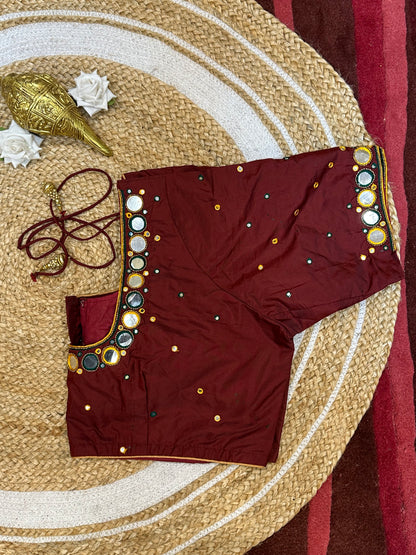 50” Size 20 Aari Worked Sari Blouse Indian Saree Top Silk Maroon B55