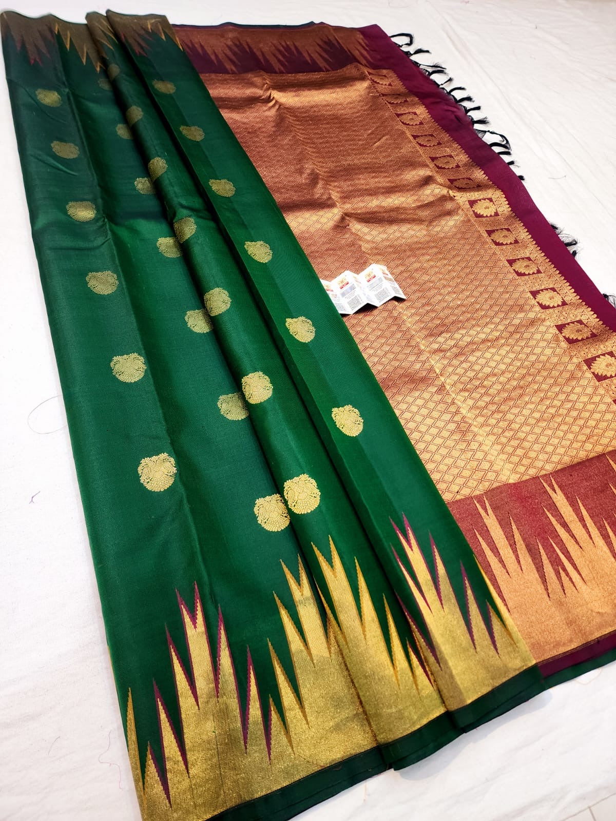 Kanchipuram Pure Silk Saree Bridal Green Kanjivaram Sari SPK257