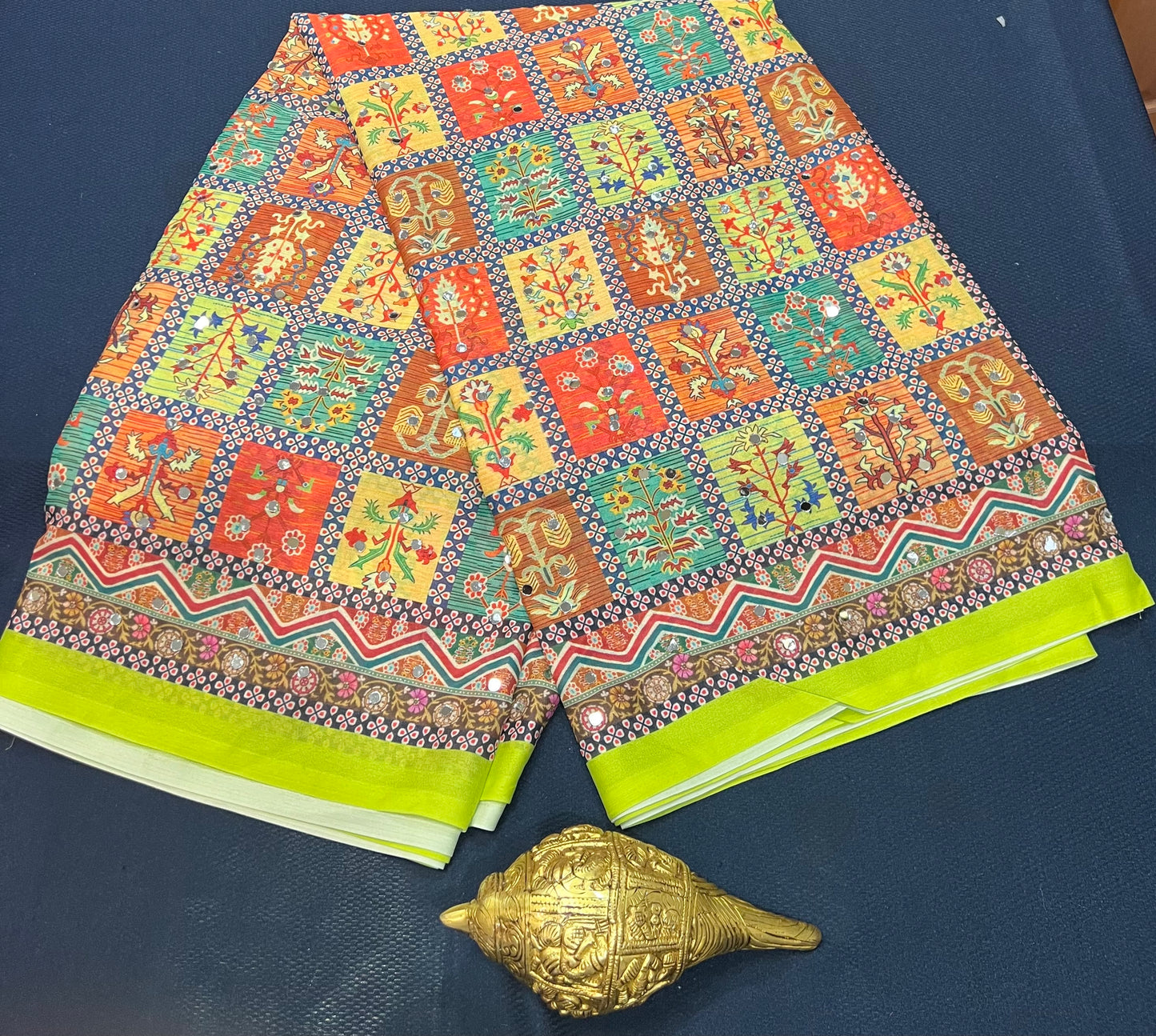 Green Multi Mirror Worked Masakali Sari Indian Fancy Saree C3