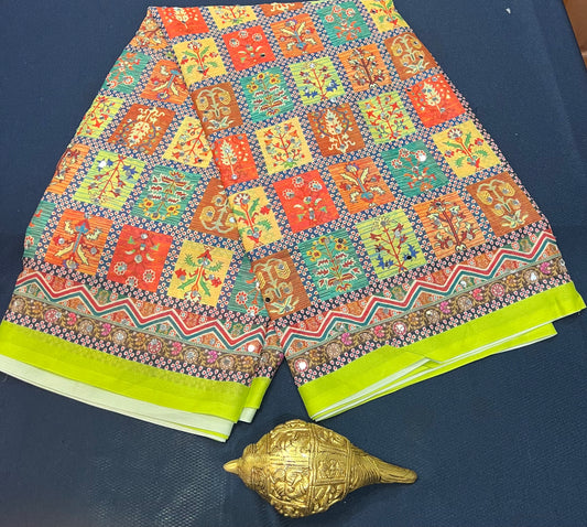 Green Multi Mirror Worked Masakali Sari Indian Fancy Saree C3