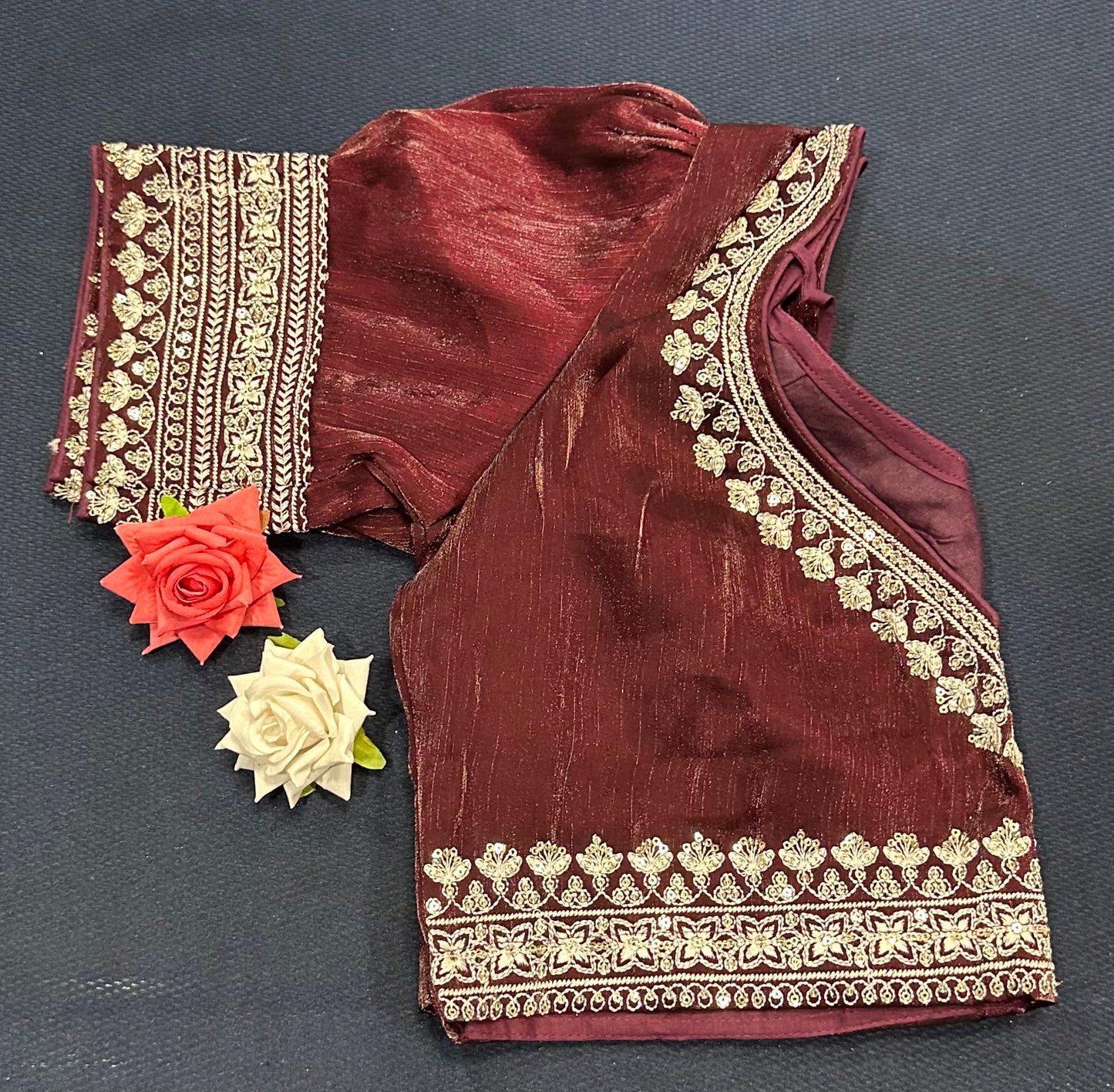 Navy Blue Sari Blouse Indian Saree Top Worked Choli B425