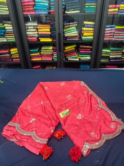 Watermelon Pink Fancy Party wear Sari Indian Saree Blouse Combo S86